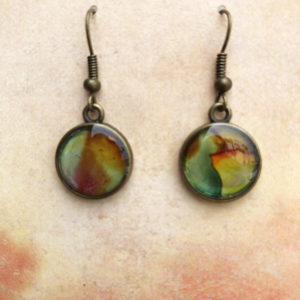 Danna Phalen Green Rust and Gold Abstract Alcohol Ink Earrings