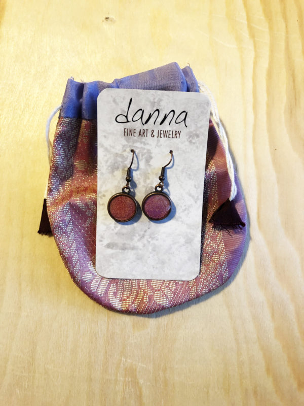 Danna Phalen original handmade earrings Mauve Abstract with bag