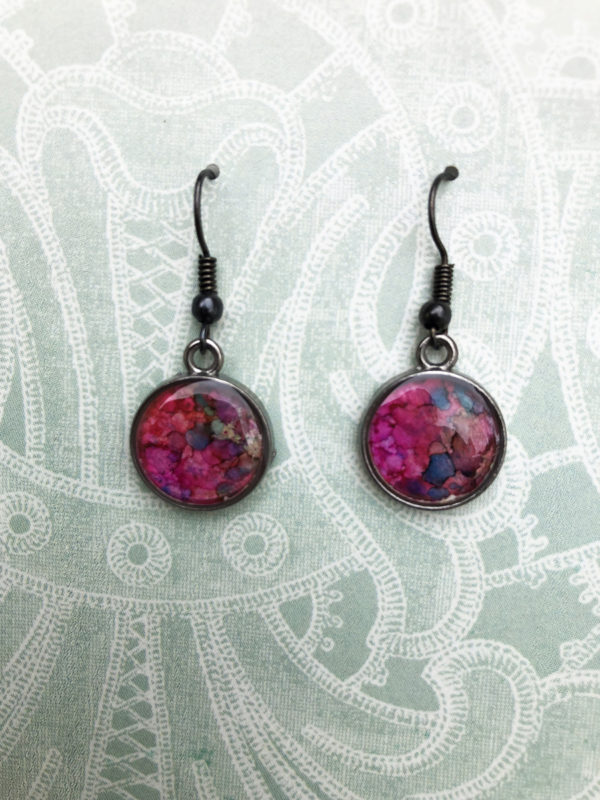 Danna Phalen Round Pink Purple and Blue Abstract Earrings