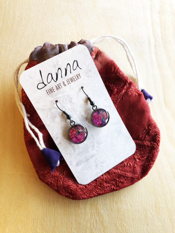 Danna Phalen Pink Purple and Blue Earrings with Bag