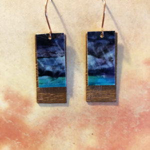 Danna Phalen Alcohol Ink Earrings with Metal: Rectangle Copper Teal and Blue Abstract